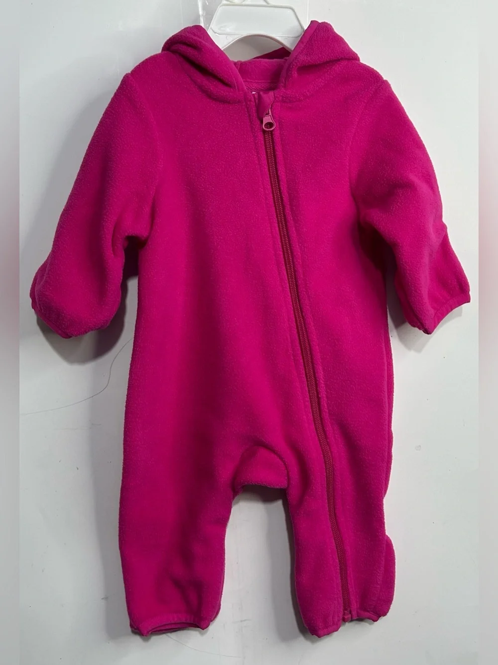 5 for‎ $25🔥Wonder Nation Hot Pink Zip Front Fleece Hooded Jumpsuit 0-3M- New